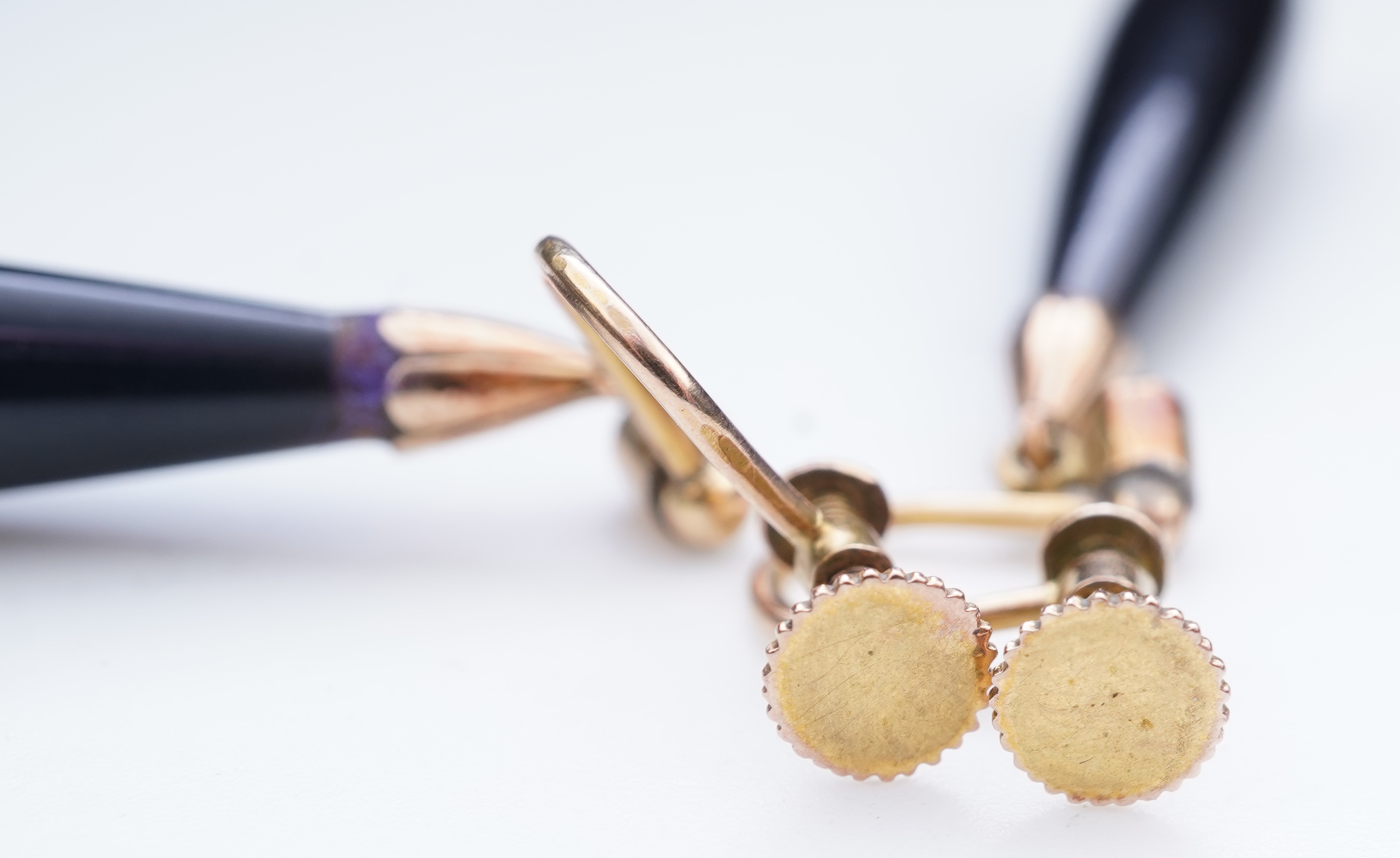 A pair of onyx and split pearl earrings, circa 1900